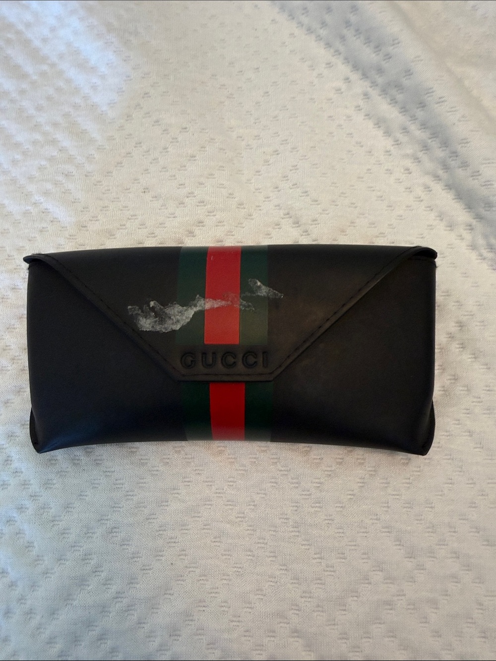 Gucci Black Leather Eyewear Case with Red and Green Web Stripe